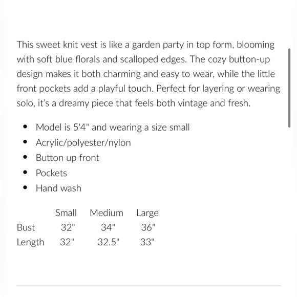 Floral Knit Sleeveless Scallop Button Down Vest Top - Blue and White - Picture 11 of 11